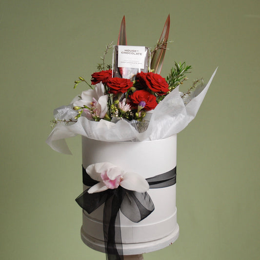 Classic Red Rose Hat Box with Chocolates